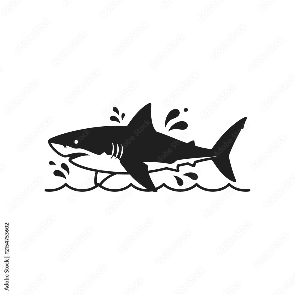 Fototapeta premium Minimalist Black Shark Silhouette Icon Jumping Out Of Water