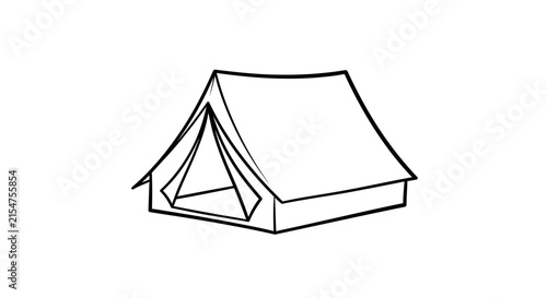 Simple line art drawing of a camping tent. Minimalist outline illustration for outdoor adventure, travel, recreation, and wilderness.