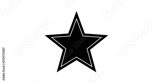 Black five-pointed star graphic icon with a white outline, isolated on a white background. A versatile symbol for rating, quality, success, and favorite.