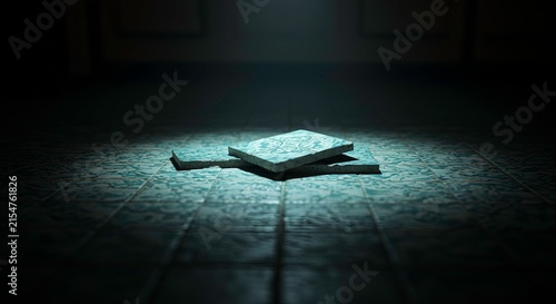 Book lies open on floor.