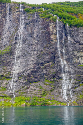 Seven Sisters Waterfalls Cascading into Geirangerfjord in Norway