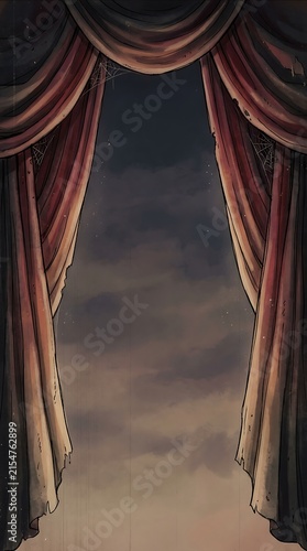 Helloween Frame showing dark curtains framing blank space in a spooky theater stage view