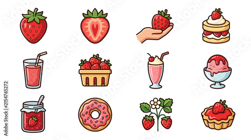 Fresh strawberry fruit food and drink icons