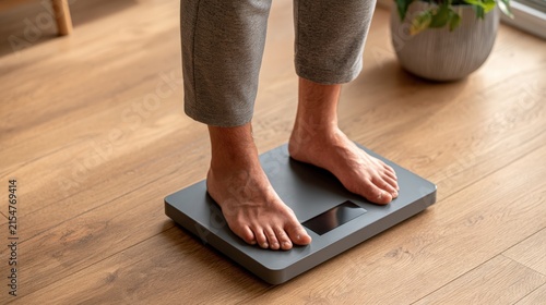 Person stands barefoot on digital scale
