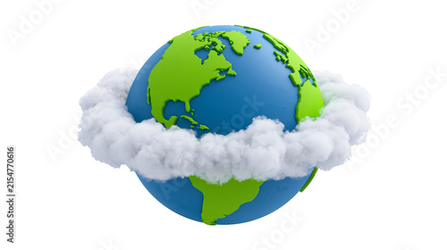 Fotografie Blue and green planet Earth partially covered by fluffy white clouds, isolated o