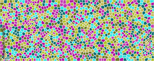 Abstract mosaic design with lime green purple and cyan color palette