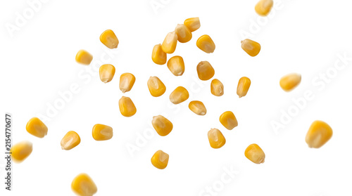 Canvastavla Fresh sweet corn kernels scattered on transparent background