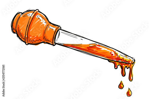 Hand-drawn turkey baster filled with orange juices, dripping liquid for cooking and basting, isolated on white background, sketch style vector illustration
