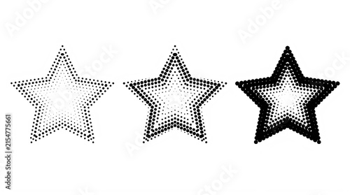 Three pixel art stars with varying dot density designs transparent background