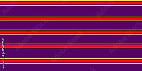 Bold colorful horizontal stripe pattern featuring red, orange and yellow lines on a purple background, suitable for textile, wallpaper, packaging and decorative design.