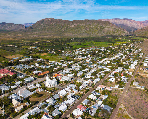Aerial view of small Karoo town in South Africa, Prince Albert