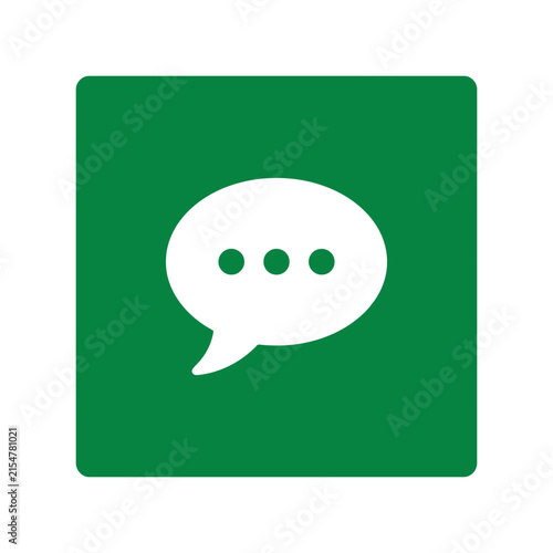 White speech bubble icon on green square background.
