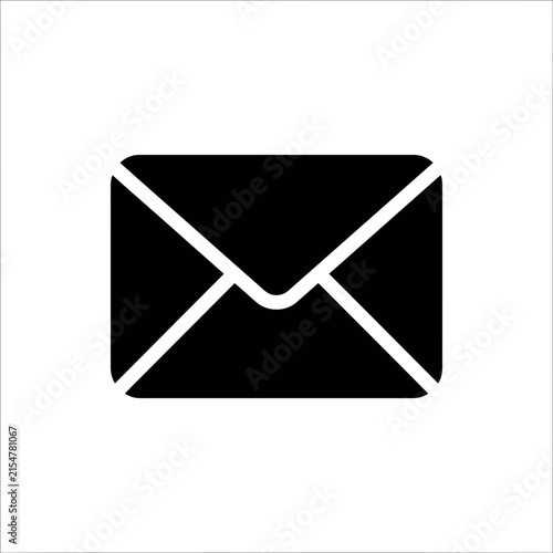 Black minimalist envelope mail icon on white background.