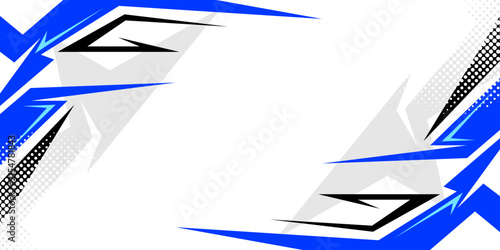 Blue Racing Abstract Background with Dynamic White and Black Speed Shapes