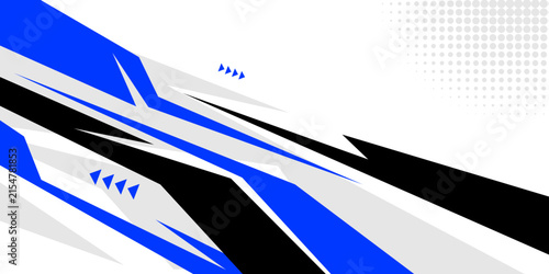Blue Racing Abstract Background with Dynamic White and Black Speed Shapes