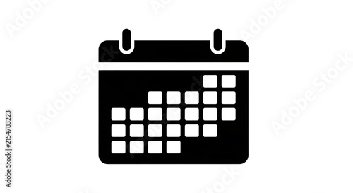Black calendar icon isolated on white background for business schedule and date planning