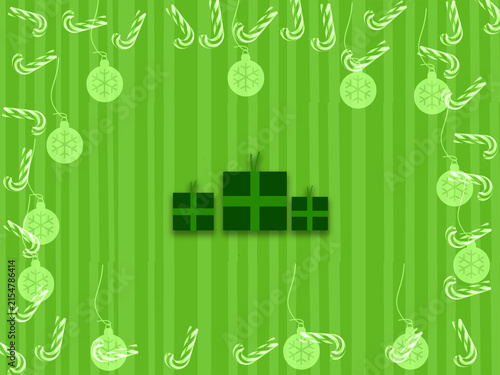 Candy cane Christmas decoration border green stripe background
