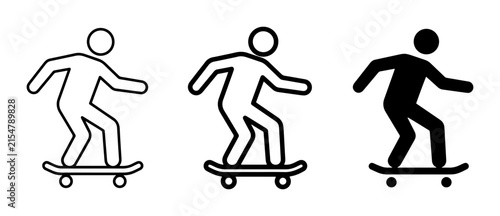 Skateboarder Icons, Silhouette and Outline, Vector Graphics for Sports and Lifestyle