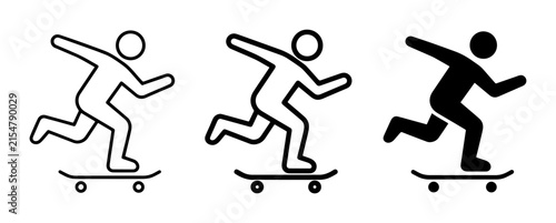 Skateboarder Icons, Silhouette and Outline, Action Sports Vector Graphics