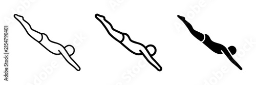 Diving Silhouette Icons, Swimming Action Poses, Water Sports Graphics