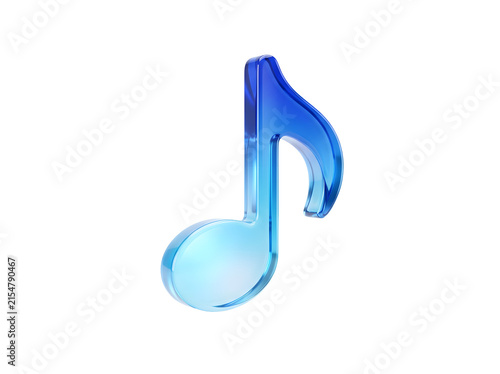 3d render of a glossy blue glass musical note isolated on transparent background