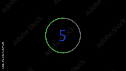 Countdown timer visual showing 10second blue digit green circle illuminated segments isolated black background