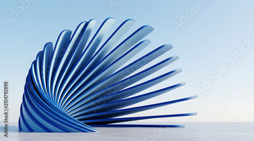 Abstract blue curved ribbed structure sculptural installation with sculpture abstract structure architecture geometric minimalist sculptural