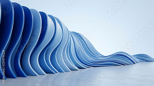 Fluid blue wave architecture with repetitive sculptural elements architecture sculpture structure abstract repetition geometric minimalist