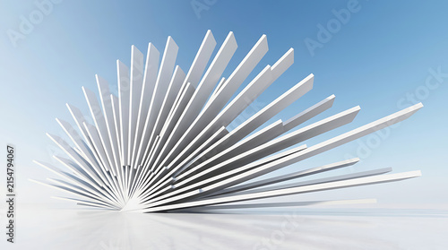 Abstract geometric fan structure with white radial panels on a clean minimalist background abstract geometric minimalist architecture structure