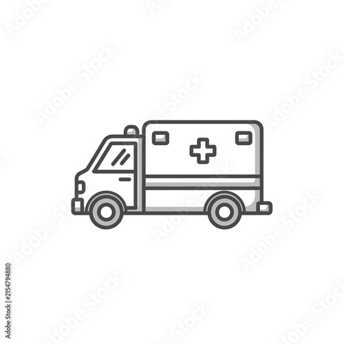 Emergency medical ambulance vehicle side view.