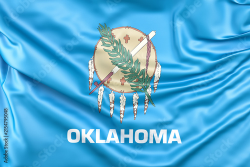 Ruffled flag of Oklahoma, USA. 3D Rendering