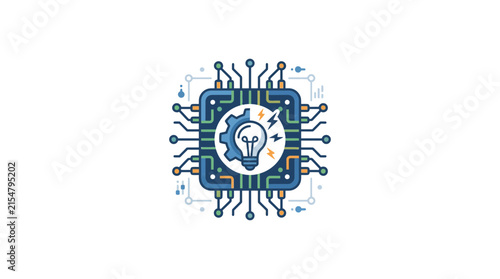 Innovative Technology Concept: Microchip with Light Bulb and Gears