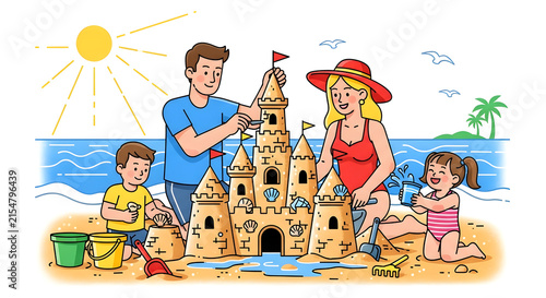 family on the beach