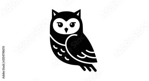 Minimalist Black Owl Icon Silhouette on White Background