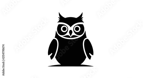 Minimalist Black Owl Icon on White Background, Vector Illustration