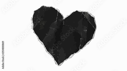 Grunge black paper heart vector, torn paper heart shape with rough edges, textured dark heart silhouette for gothic designs