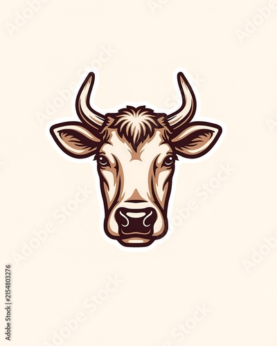 A detailed illustration of a brown and white cow head mascot isolated on white background