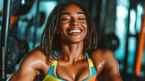 Happy woman after a great gym workout.