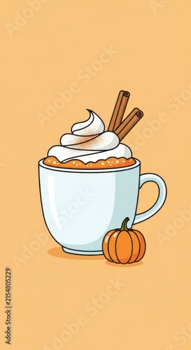 Cozy Autumn Latte with Whipped Cream and Cinnamon.