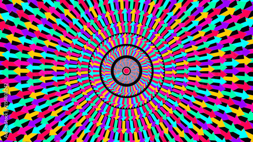 Naklejka Vibrant psychedelic arrow pattern forming a hypnotic optical illusion with concentric circles.