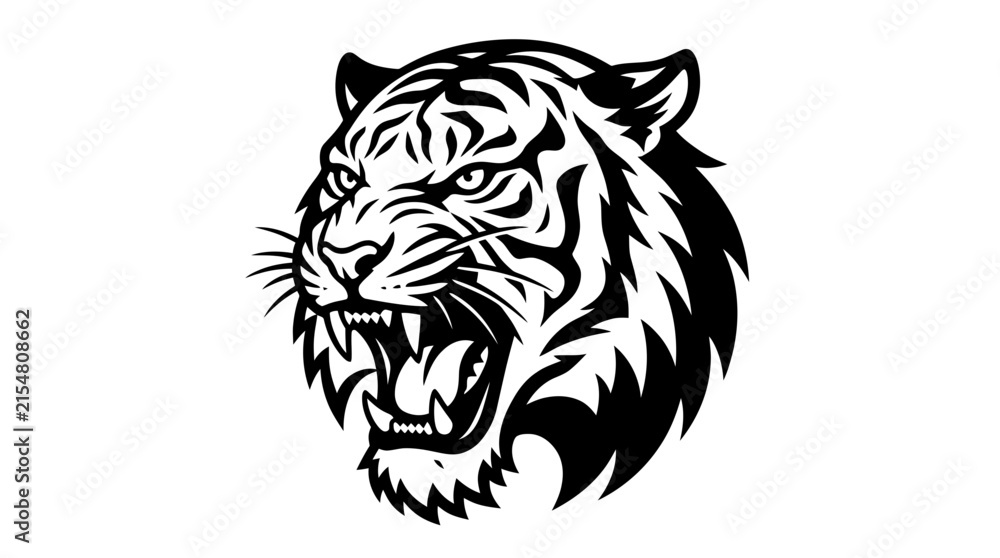 Obraz premium Fierce roaring tiger head side profile vector illustration.