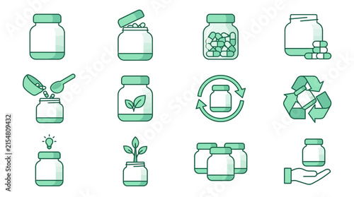Sustainable supplement and recycling icons