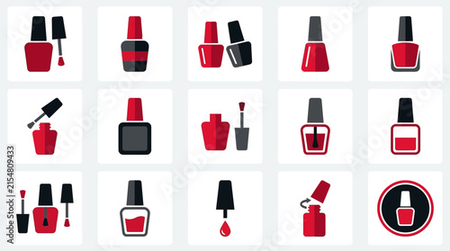 Varied nail polish icons with brush applicators.