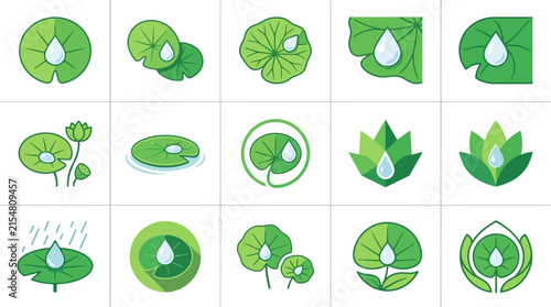 Water drop and green leaf ecology logo set.