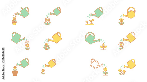 Yellow and green minimalist gardening icon set.