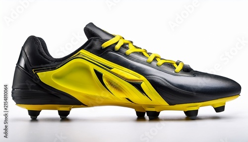 black and neon yellow turf soccer shoe isolated on white background vertical shot
