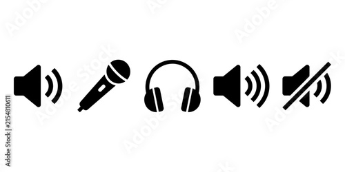 Flat audio and microphone icons set
