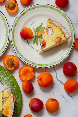 Pie with cottage cheese and apricots. .top veiw