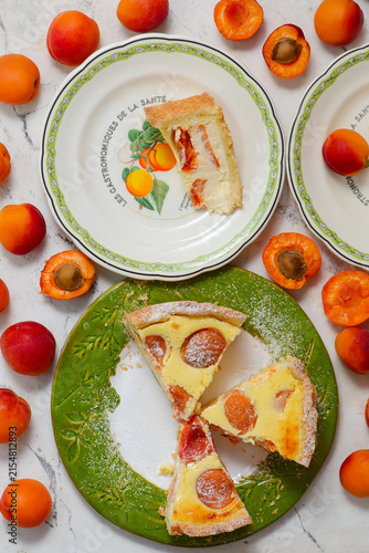 Pie with cottage cheese and apricots. .top veiw