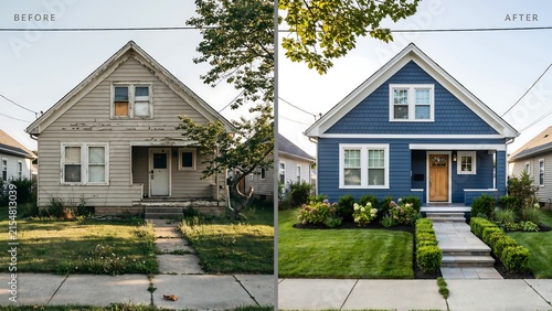Residential exterior makeover before and after of a craftsman home with fresh paint renovation exterior restoration remodeling